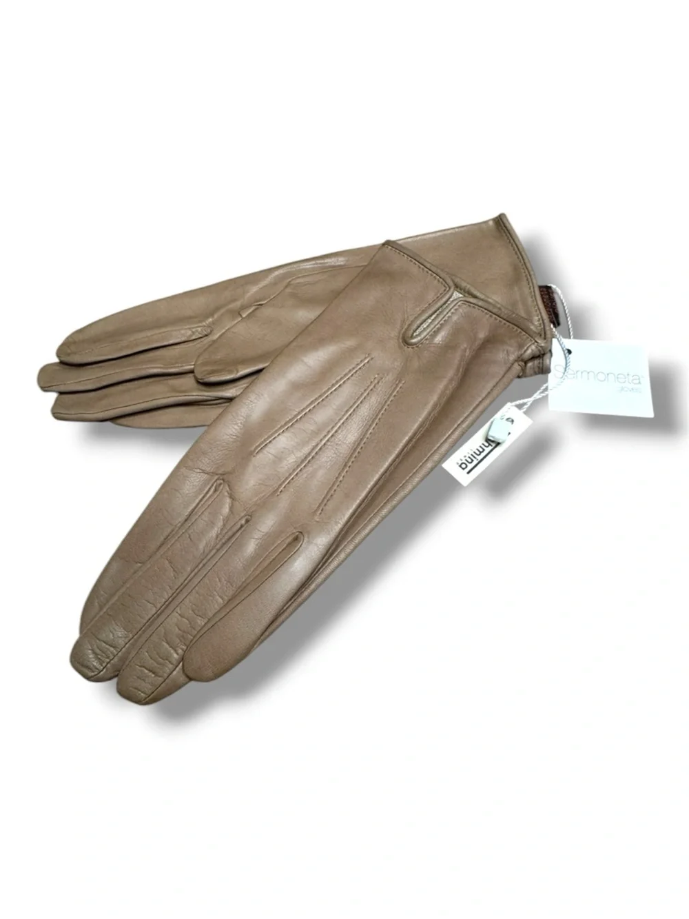 NWT Sermoneta Taupe Leather Gloves Leather Gloves w Cashmere Silk lining 7.5